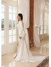 Long Sleeves Ivory Satin Tie Back Slit Modern Wedding Dress